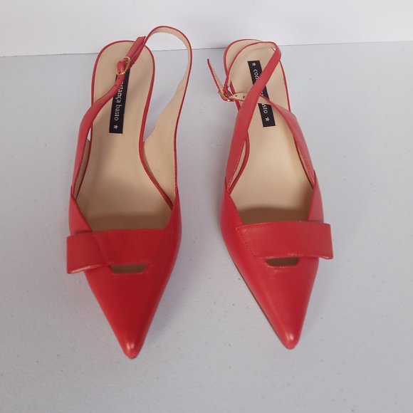 Constanca Basto Slingback Red Pumps Made in Italy - Picture 10 of 12
